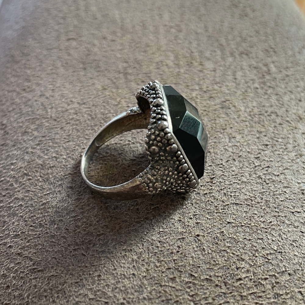 ATI Sterling Silver Black Facet Tourmaline Pebble Statement Band Ring 925 Sz: 8